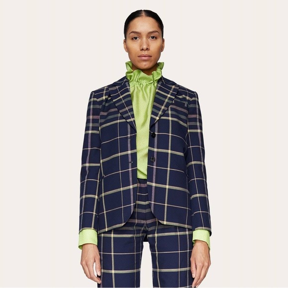 Stine Goya Vina Checked Blazer in Tartan Navy - Picture 2 of 12
